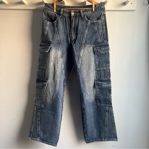 ROMWE Denim Cargo Blue Jeans 33x30